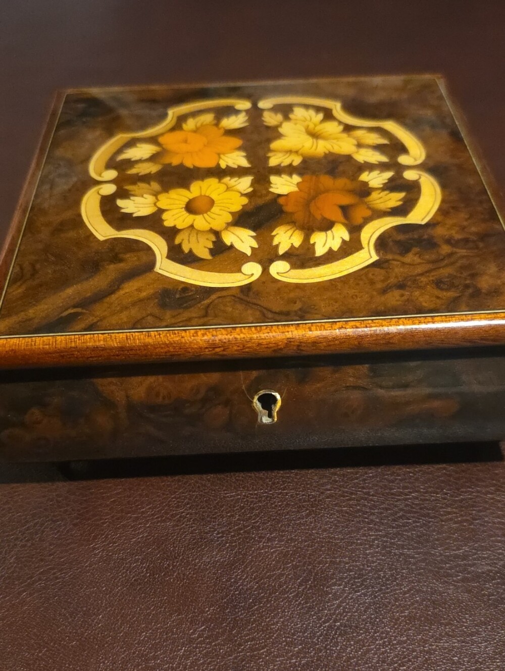 Wood Inlay Decorative Jewelry Box in Brown and Yellow